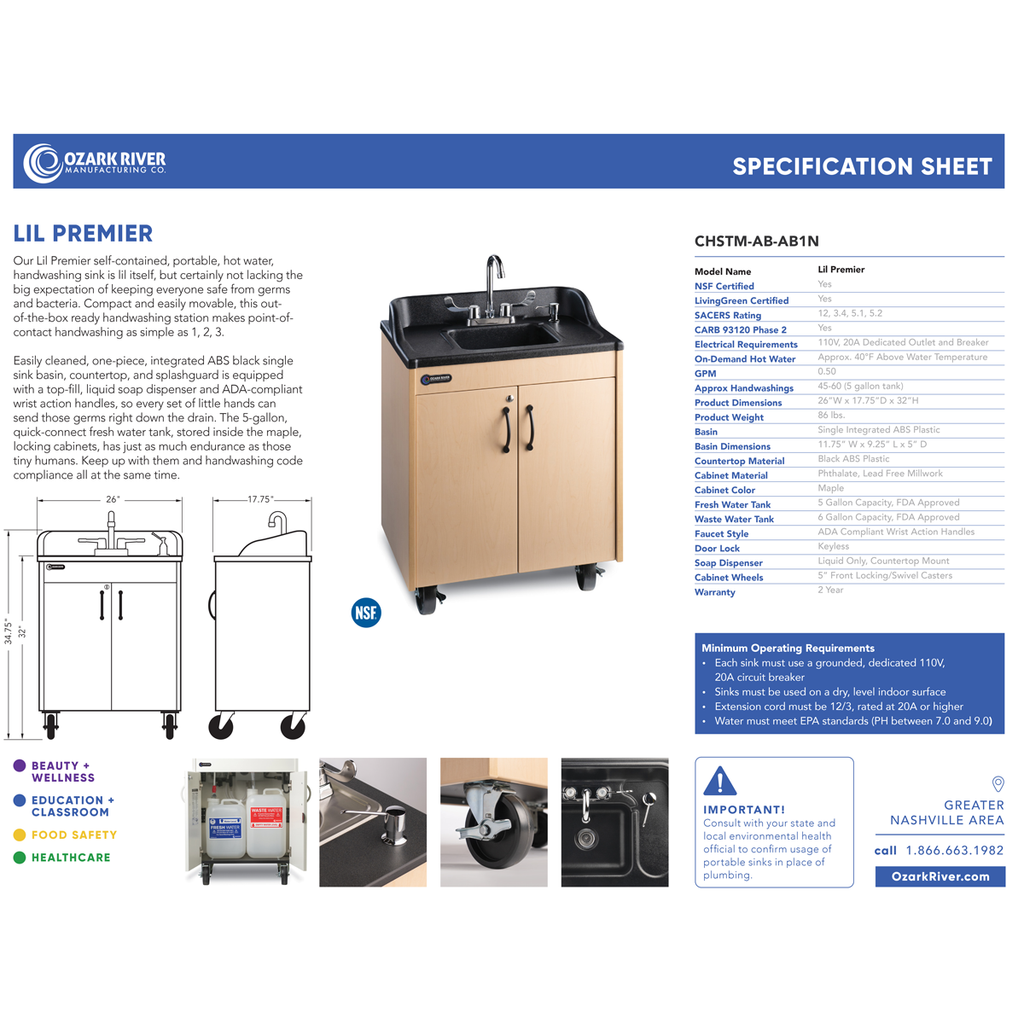 Portable Hot Water Sink- Stainless Top, Deep Basin Ozark ADAVM-SS